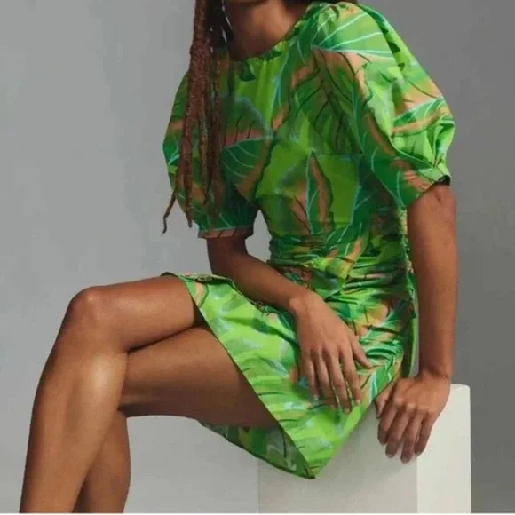 Tropical Green Leaf Print Dress - Picture 1 of 7